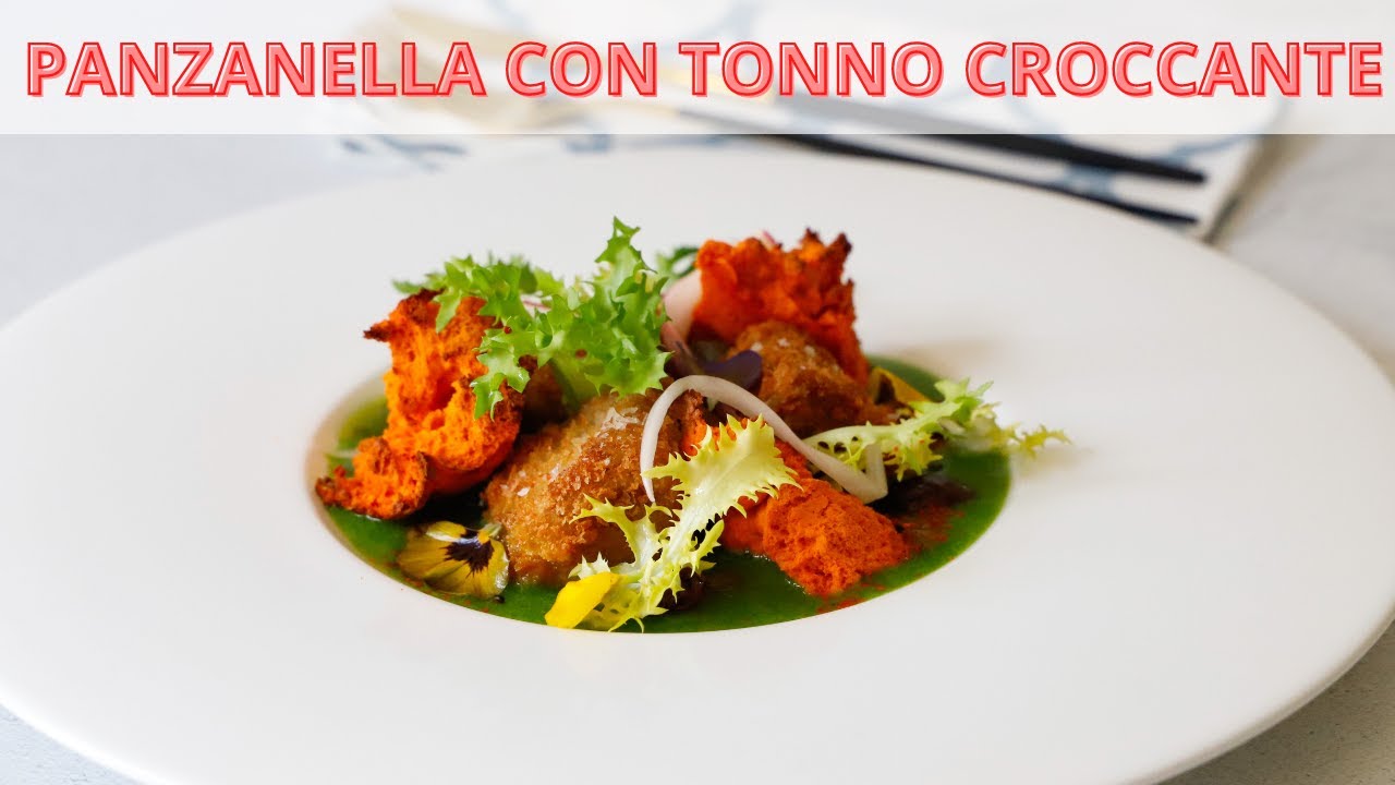 Panzanella toscana con tonno croccante e spugna di pane | ChefDeg