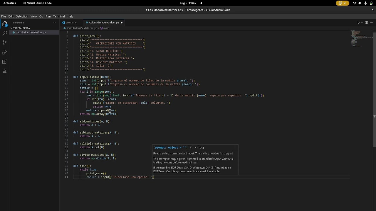Calculadora matrices en python :D (no sound)