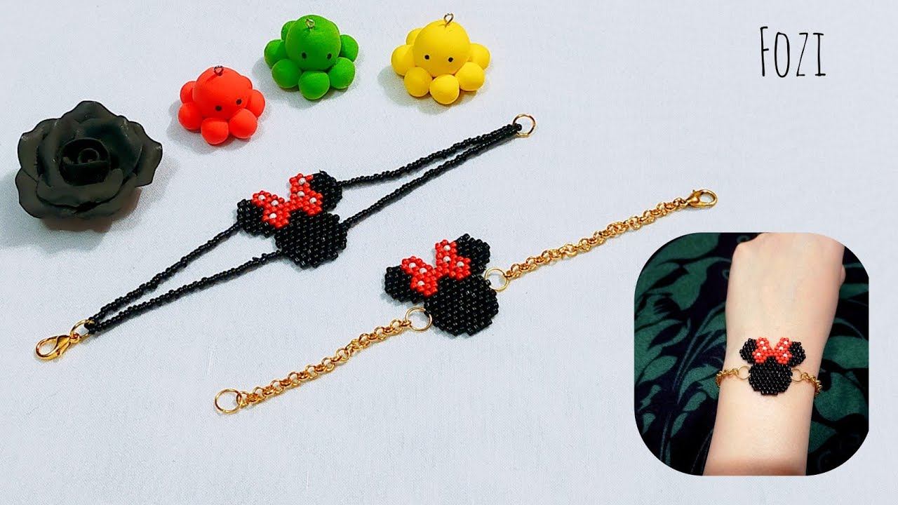 How to Make a Minnie Mouse Bracelet: PULSERA DE MINNIE // BRICK STITCH