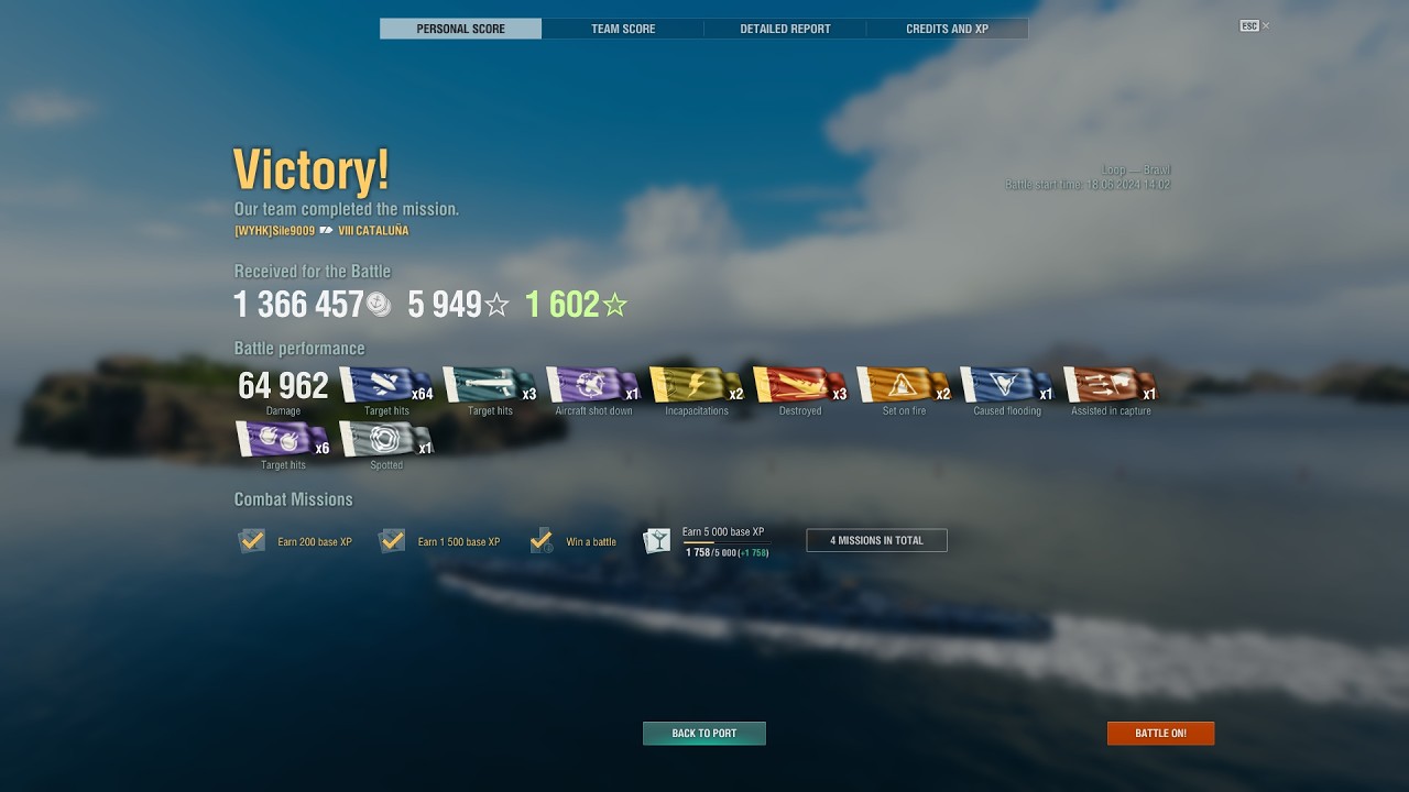 Tier VIII - Spanish Catalu&ntilde;a, Brawl game mode replay. World of Warships