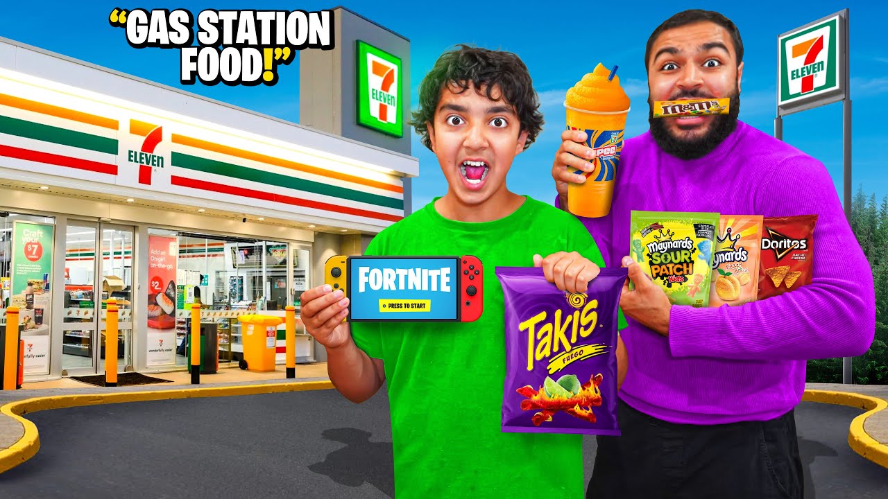 We Survived Eating Only GAS STATION FOOD For 24 Hours While Playing Fortnite!