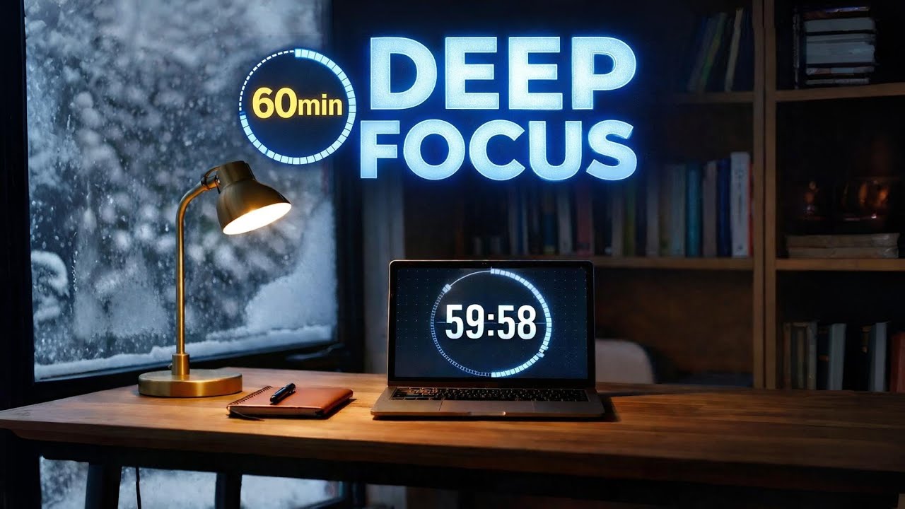 Study with Me 60 Min | Snowy Window Deep Work Timer