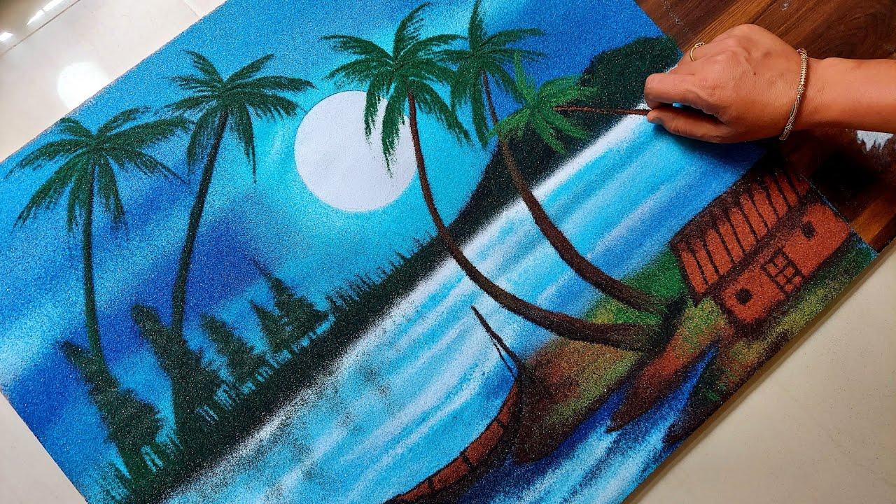 Nature Poster Rangoli Designs | Night Scenery Rangoli | Unique 3 D Nature Rangoli | निसर्ग रांगोळी