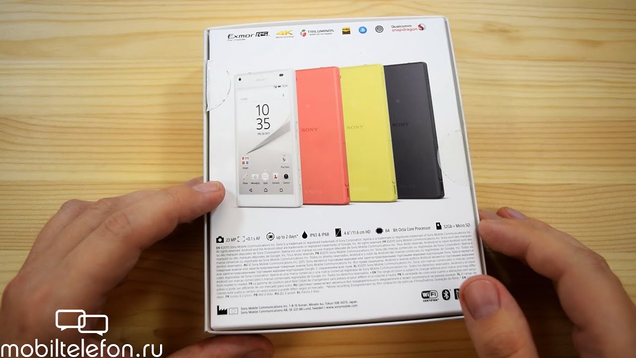 Распаковка Sony Xperia Z5 Compact в желтом цвете (unboxing)