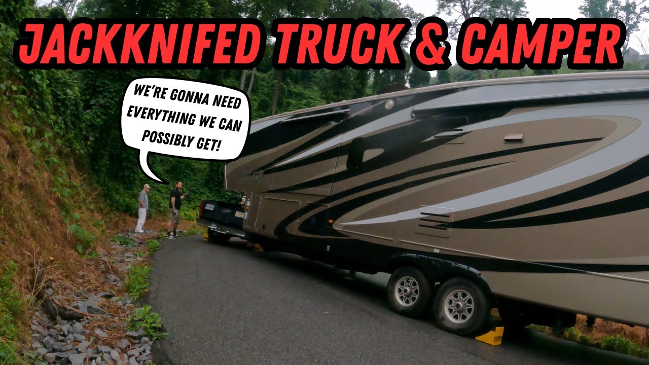 Jackknifed Truck & Camper Needs All The Help It Can Get! | Winching