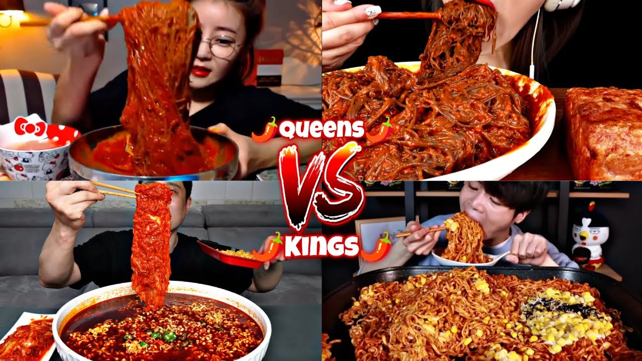 QUEENS OF SPICY NOODLE MUKBANG VS KINGS OF SPICY NOODLE MUKBANG👸🆚🤴🍜🌶️🔥🔥🔥