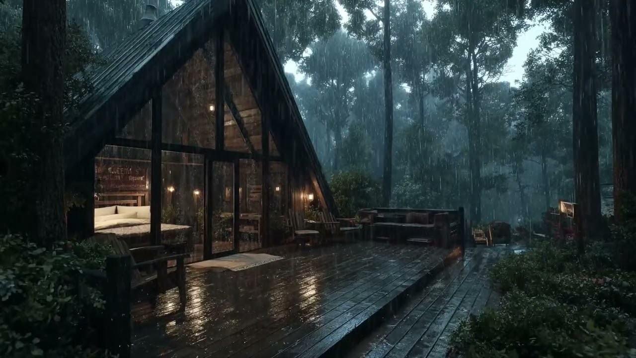 Heavy Rain Sleep Ambience 🌧️ Cozy Mountain View Bedroom Sounds