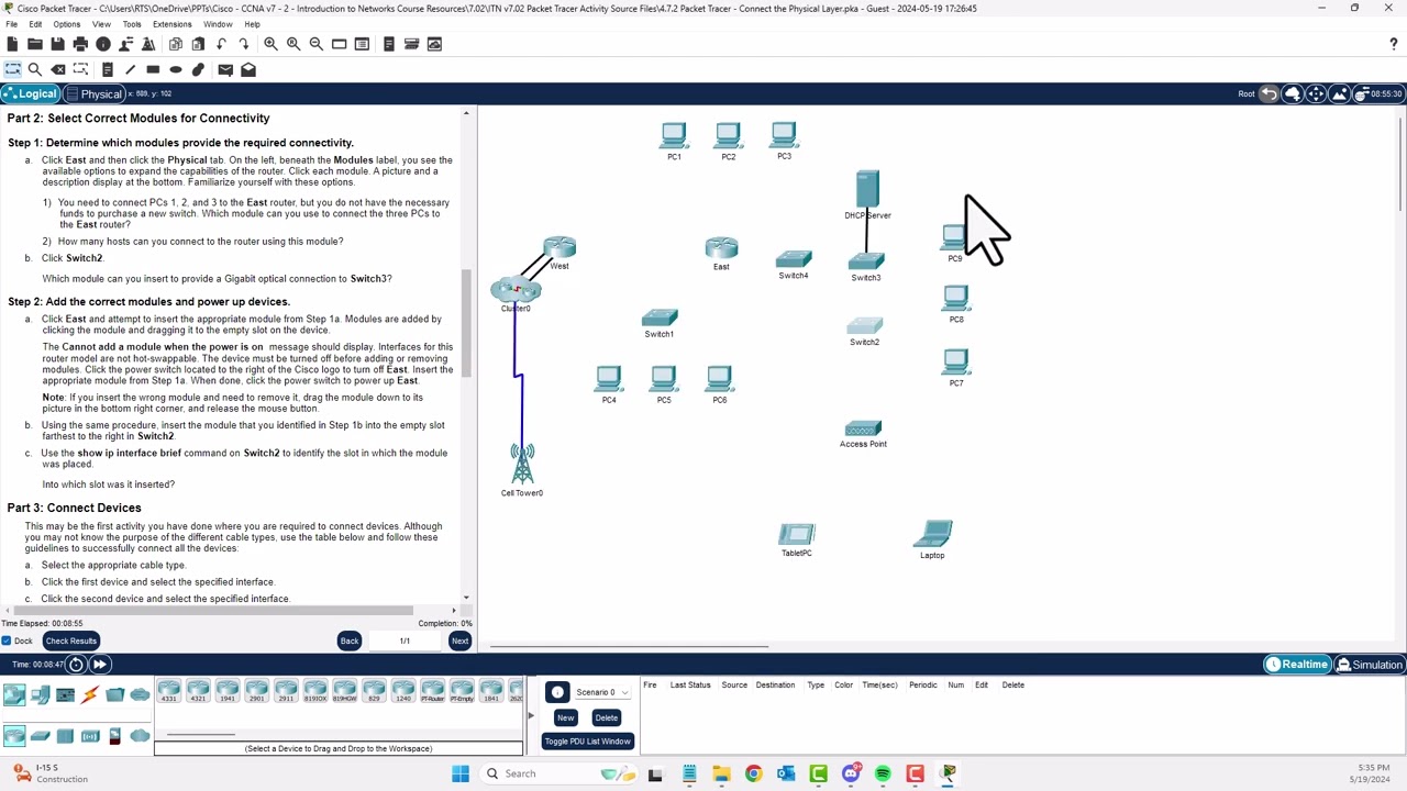 CCNA1-ITNv7 - 4.7.2 Packet Tracer - Connect the Physical Layer