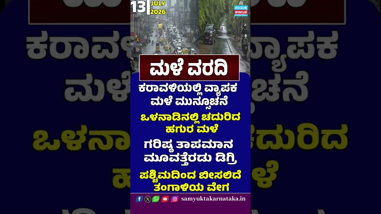 Karnataka Weather Update | Heavy Rain Forecast for Coast | Light Showers Inland | July 13, 2026 | SK