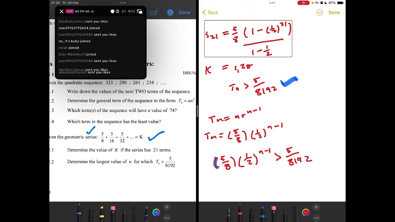 Number Patterns Revision May/June Exam Grade 12 Live Past Exam Questions
