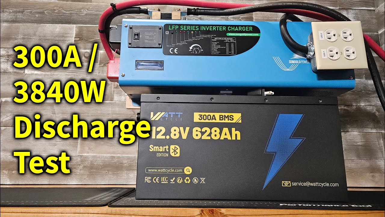 4000W Inverter vs WattCycle 12V 628Ah Battery, 300A Discharge Test