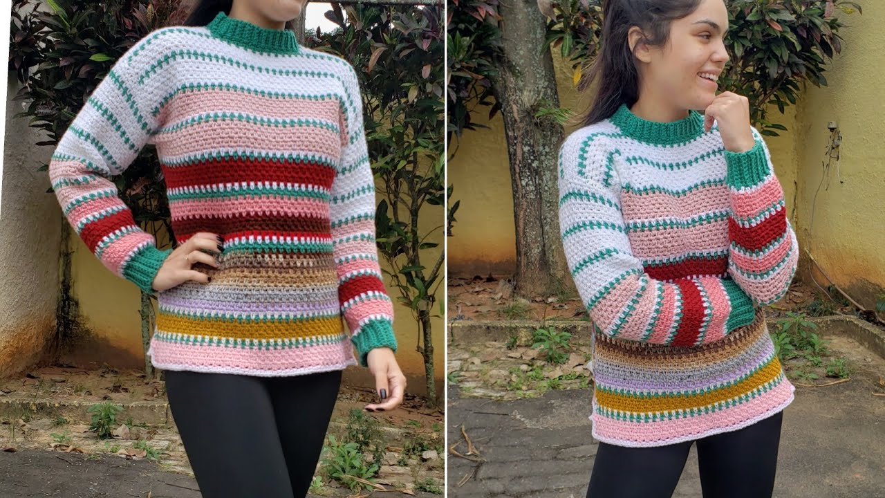 SUETER DE CROCHE TAMANHO M FEITO COM SOBRAS DE LÃ