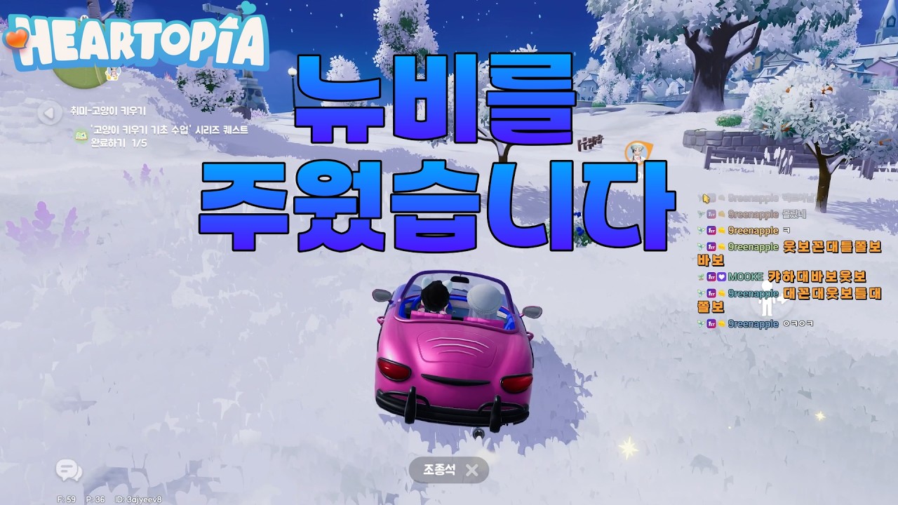 두근두근타운ㅣ차를 타고 가다가 냥줍이 아닌 뉴비를 주웠습니다 뉴비와 하루를 보내기!