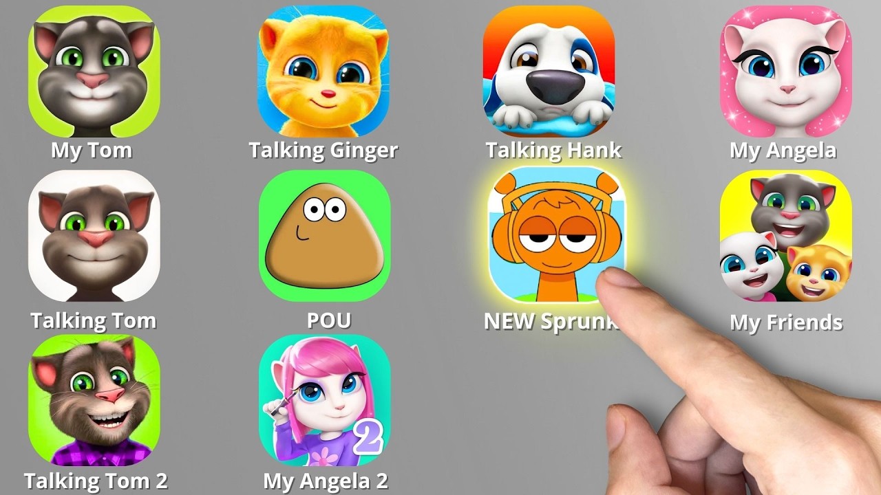 Talking Tom,My Angela 2,Ginger,Pou,My Hank,Incredibox Sprunki Pyramixed Retake,My Tom,Tom Friends