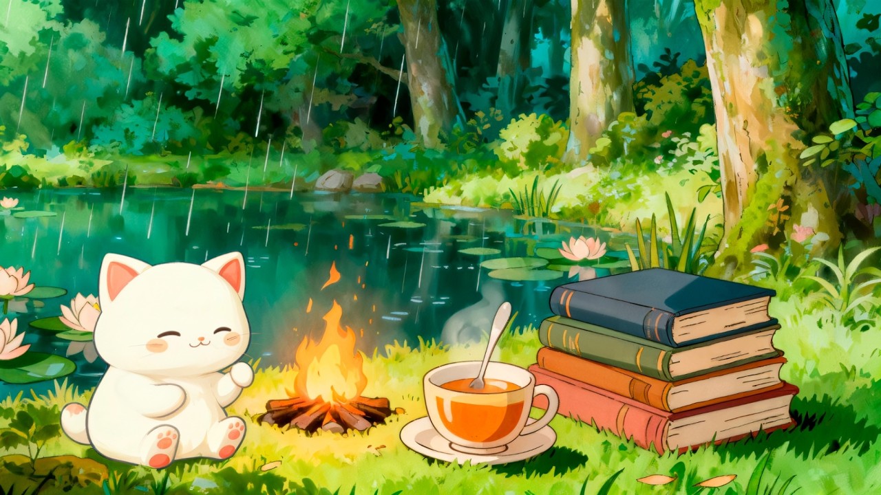 Cozy Campfire by the Lake 🌧️ Rain Sounds & Lofi Music for Deep Sleep, Study & Relaxation