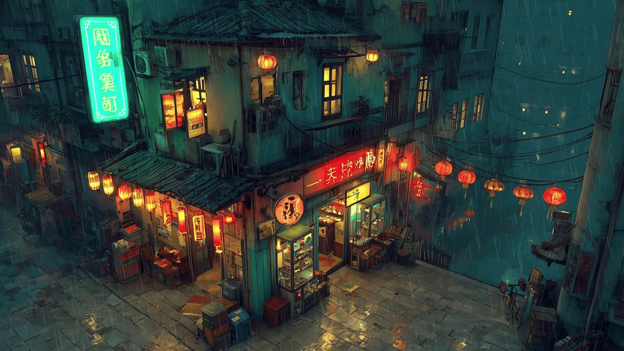 Rainy Osaka Streets 1990s 🌧️ Lofi Hip Hop & Chillhop | Rainy Ryokan Ambience