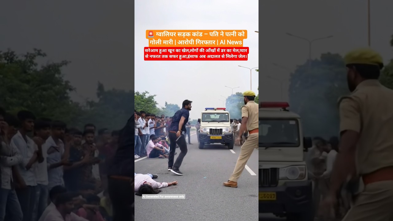 🚨 ग्वालियर सड़क कांड &ndash; पति ने पत्नी को मारी | आरोपी गिरफ्तार | AI News #gwaliornews #news