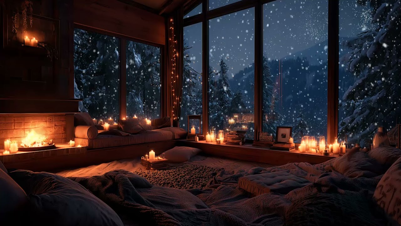 Peaceful Fireplace & Soft Piano Music | Cozy Winter Night Ambience for Sleep and Relaxation
