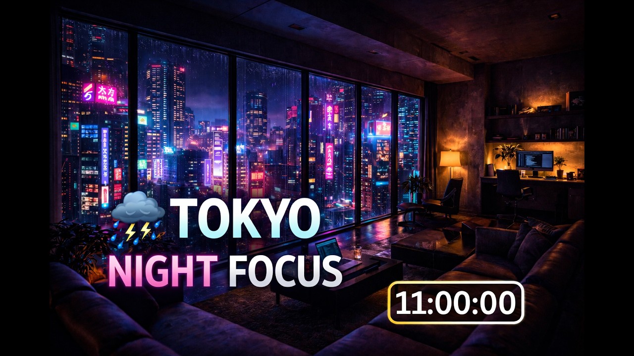 Tokyo Neon Night Loft 🌃 Deep Focus Music for Work, Coding & Study | Rainy Cyberpunk City Ambience