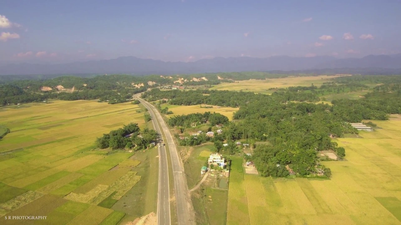 Aerial view of Mahasadak (east-west corridor) near Silchar, Udharbond