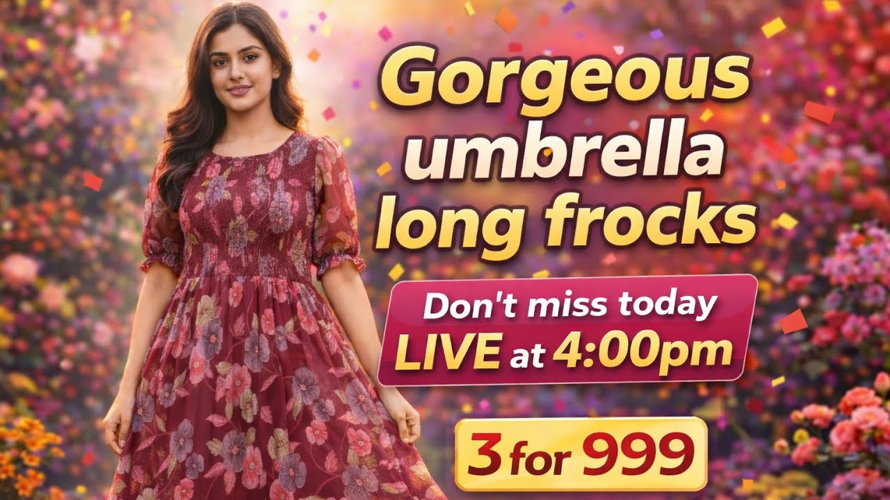 అందమైన అంబ్రెల్లా లాంగ్ ఫ్రాక్స్ 😍 | ఈరోజు లైవ్ @4PM | 3 ఫ్రాక్స్ కేవలం ₹999 🎉 | మిస్ అవ్వకండి!