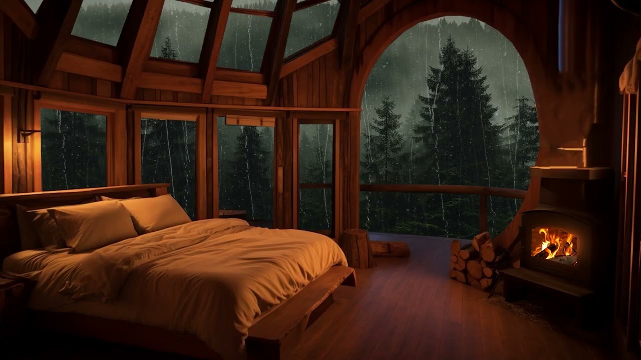 Rain Sounds for Deep Sleep with Warm Fireplace Glow | Calm Nights & Mental Reset