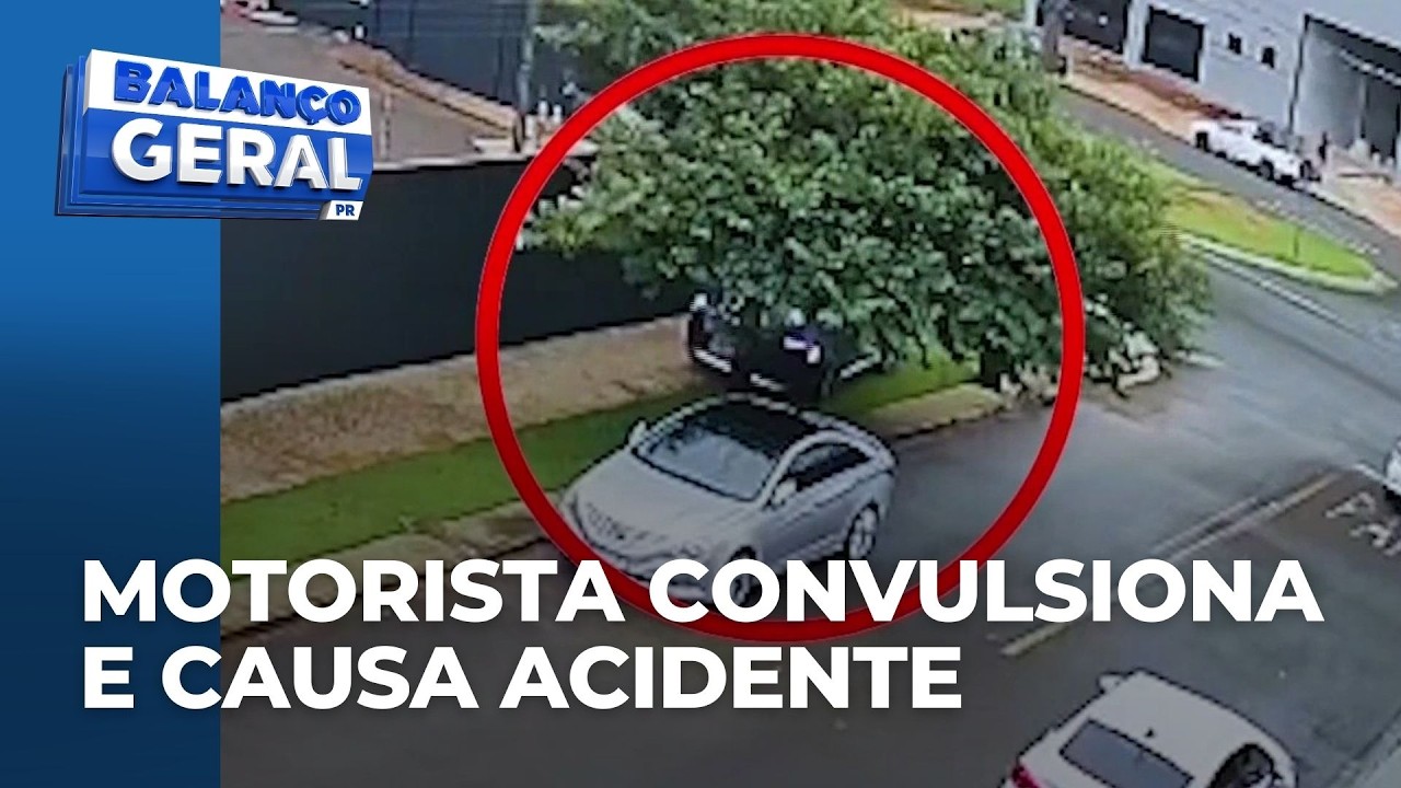 Motorista passa mal, sobe na calçada e atinge árvore, no PR; câmera flagra ação e chegada do socorro