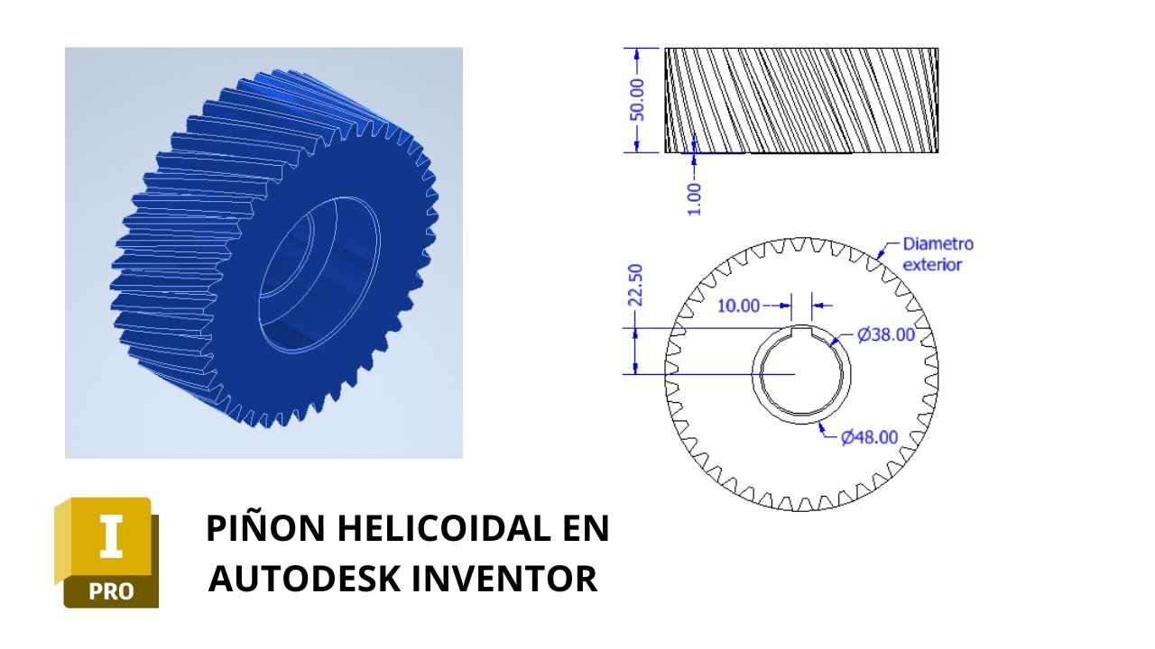 Como hacer un PIÑON en Inventor?. Tutorial de PIÑON HELICOIDAL desde cero en Autodesk Inventor 2024.