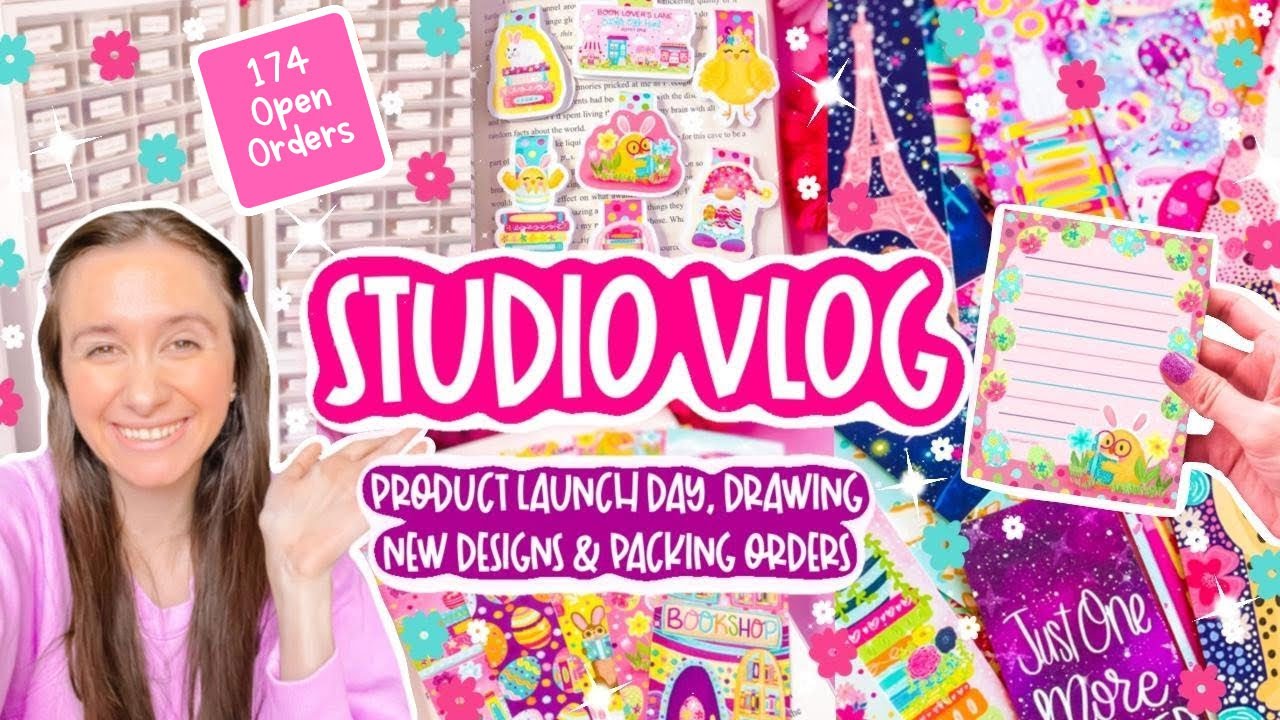 STUDIO VLOG ✨ ASMR Order Packing, Launch Day and Drawing New Bookmarks!