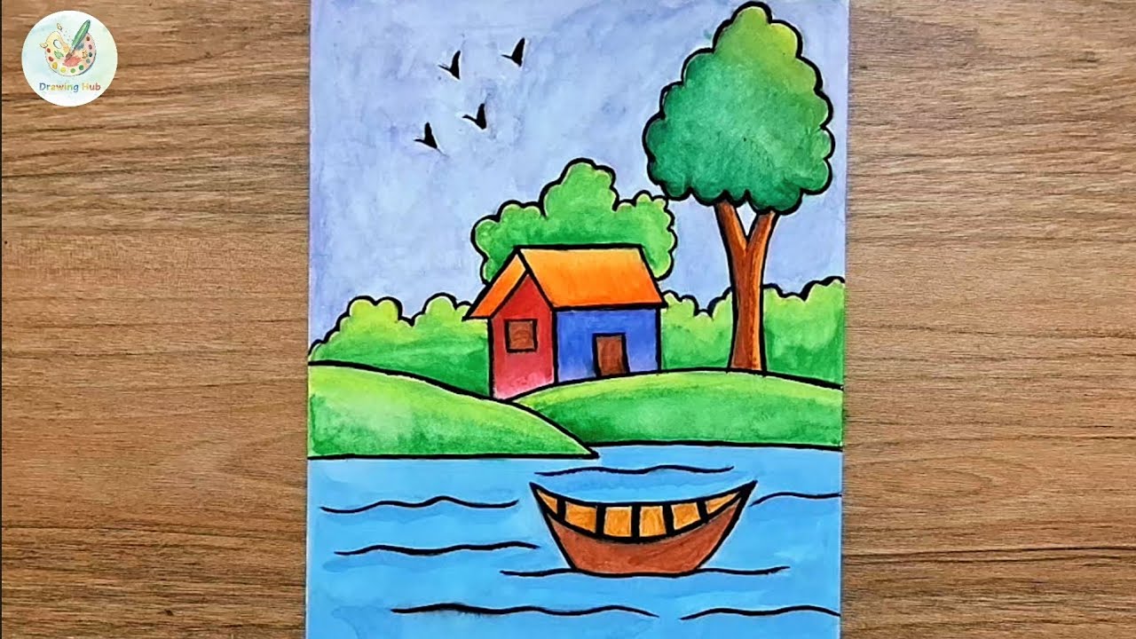 How To Draw a House step by step || Easy House Drawing (Colouring) for beginners || Drawing Hub 