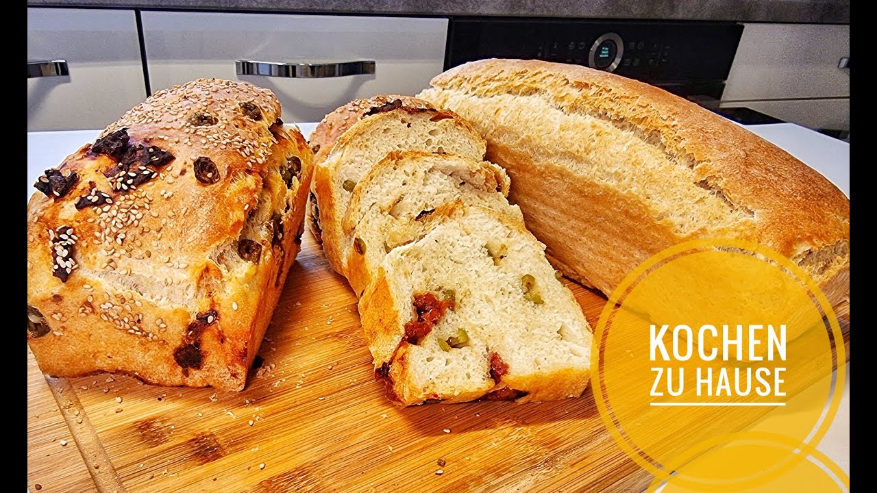 Домашний хлеб, с оливками, вялеными томатами, кунжутом, просто и вкусно