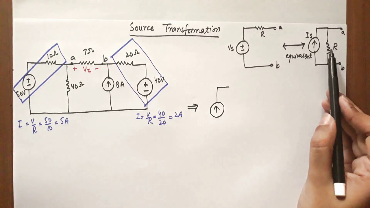 source transformation with voltage and current source