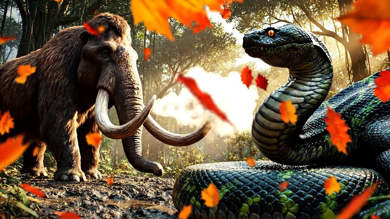 The life-and-death battle between Titanoboa and Mammoth: Ancient Giants Clash