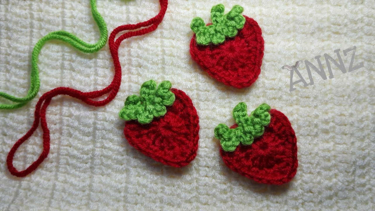 كروشيه فراولة  لتزين اشغال الكروشيه و التريكو  #crochetfruitspattren #crochetstrawberrypattren