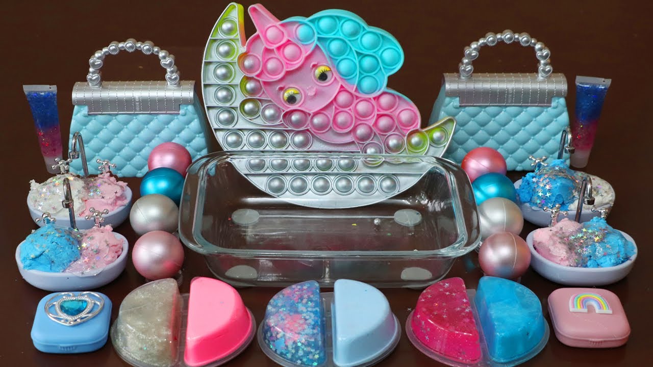 Mixing”Pink&Blue&Silver” Eyeshadow and Makeup,parts,glitter Into Slime!Satisfying Slime Video!★ASMR★