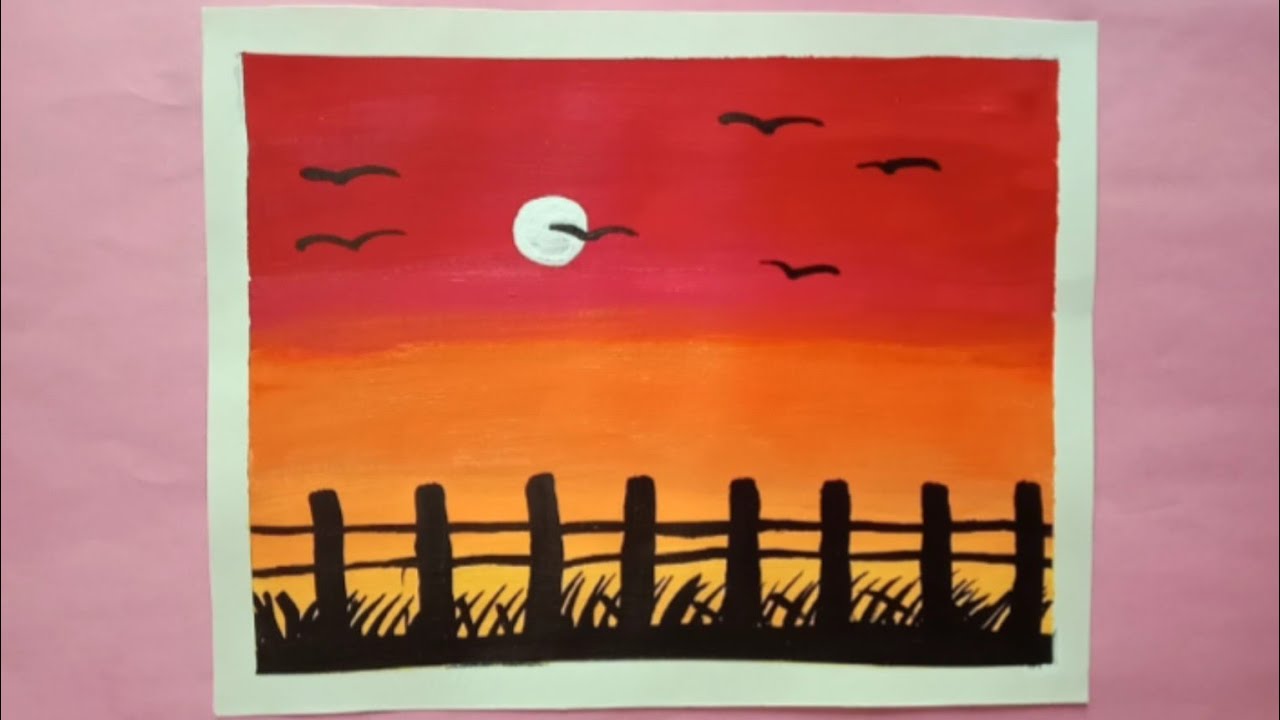 Sunset Painting For Beginners / Poster Colour Painting