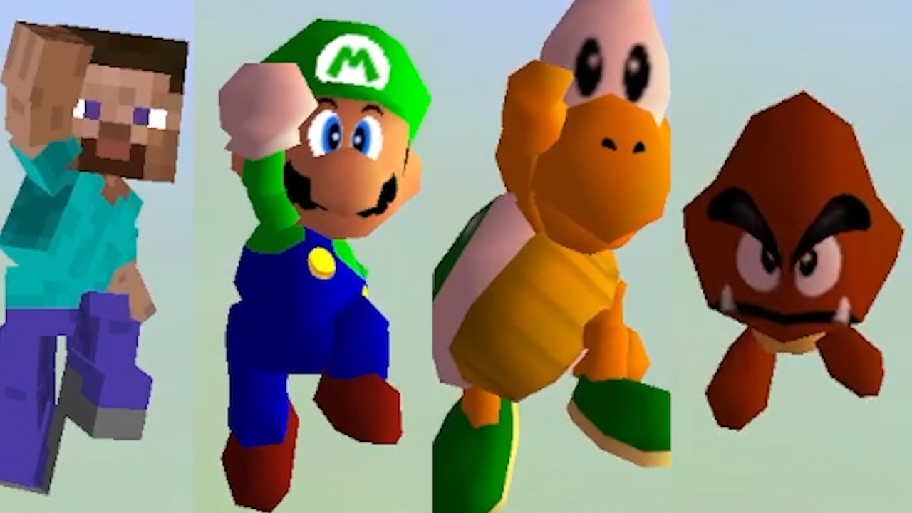 New Characters falling down in Super Mario 64 with Sunset