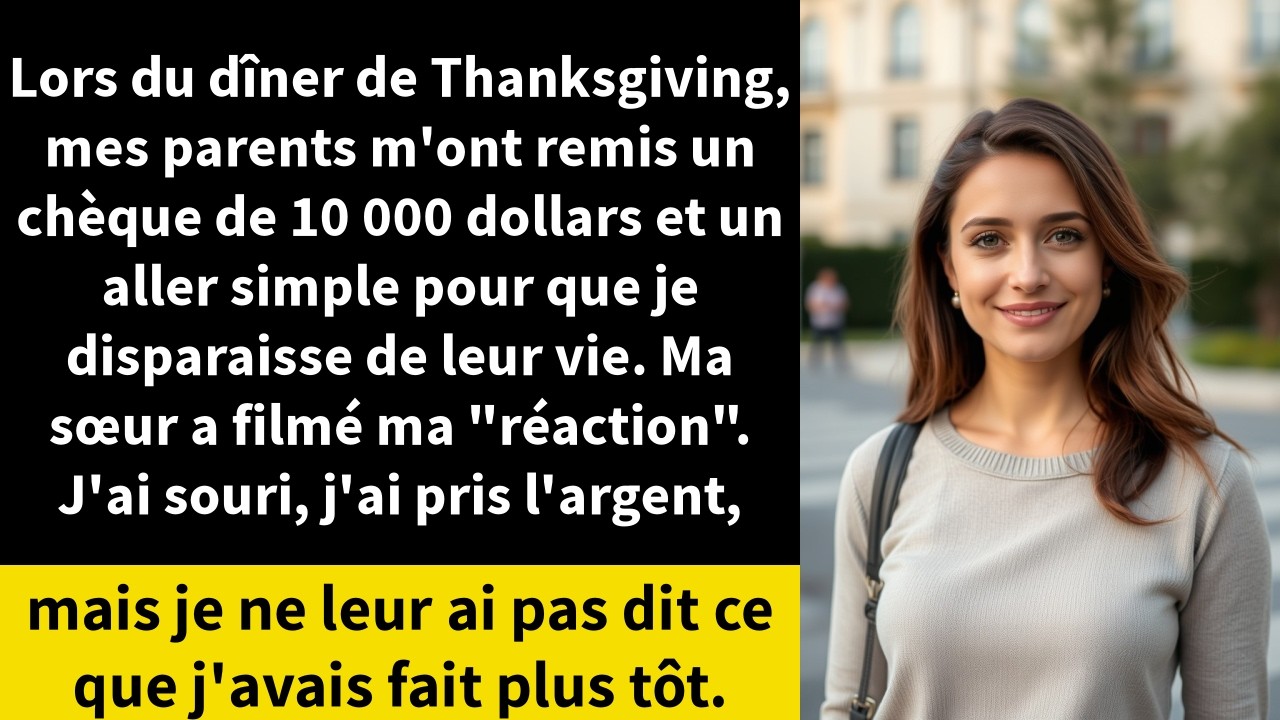 Lors du dîner de Thanksgiving, mes parents m'ont remis un chèque de 10 000 dollars et un aller