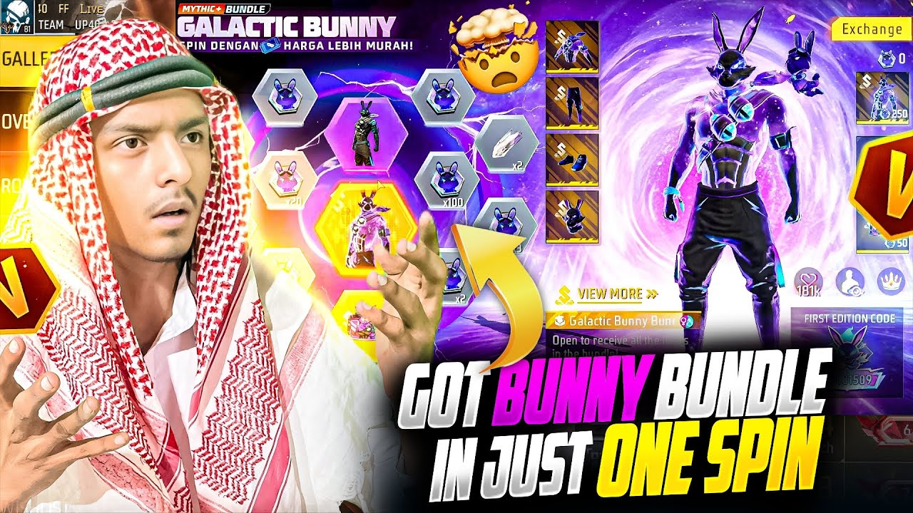 Top 1 Galactic Bunny Bundle 1 Spin Trick 😱 New Bundle In Jjust 1 Spin  - Garena Free Fire #habibiff
