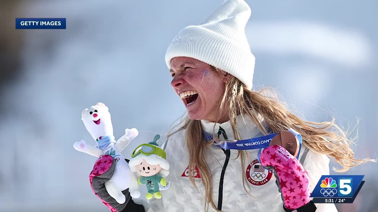 Jessie Diggins secures Olympic bronze medal as coaches and young athletes cheer her on in Vermont
