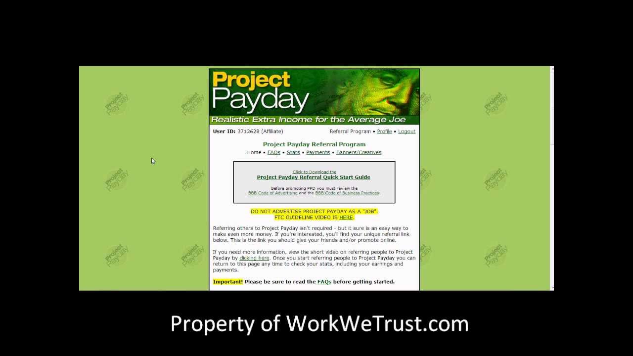 Project Payday 2012 Income by WorkWeTrust.com