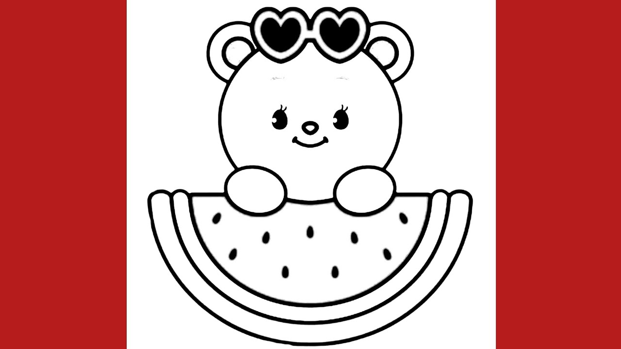  Karpuz Yiyen Sevimli Ayıcık Çizimi 🍉🐻| Kolay ve Eğlenceli Çocuk Çizimi, Adım Adım Çizim Örnekleri 