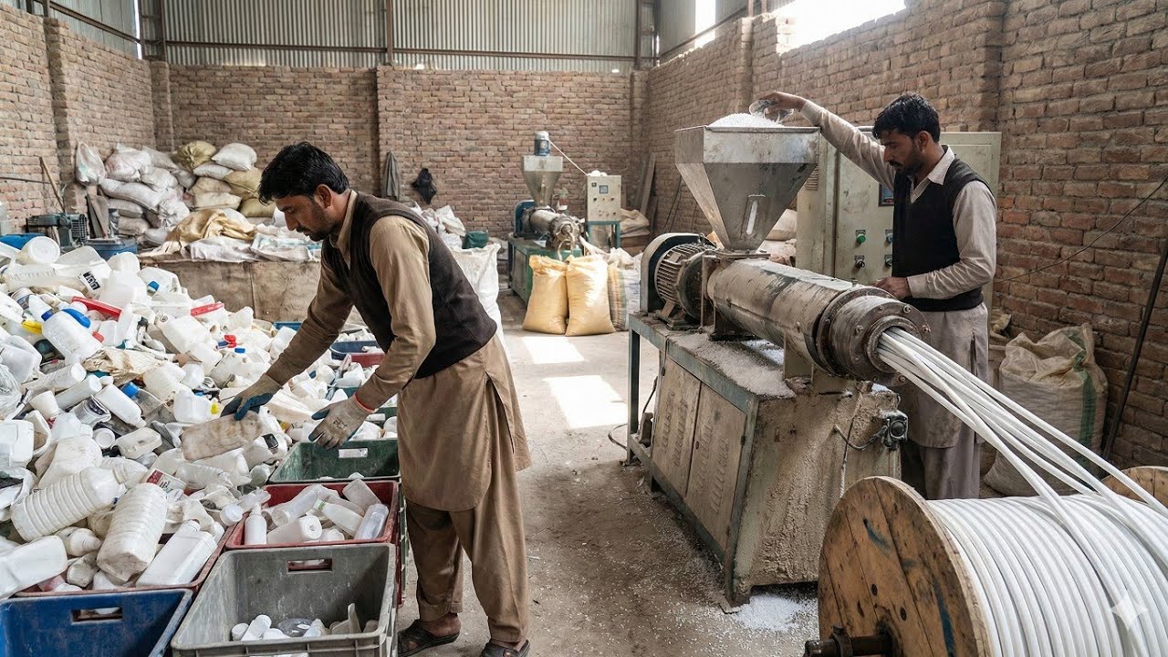 A Fully Loaded Plastic Scrap truck  Recycling Process and Manufacturing Wiring Pipes in Pakistan