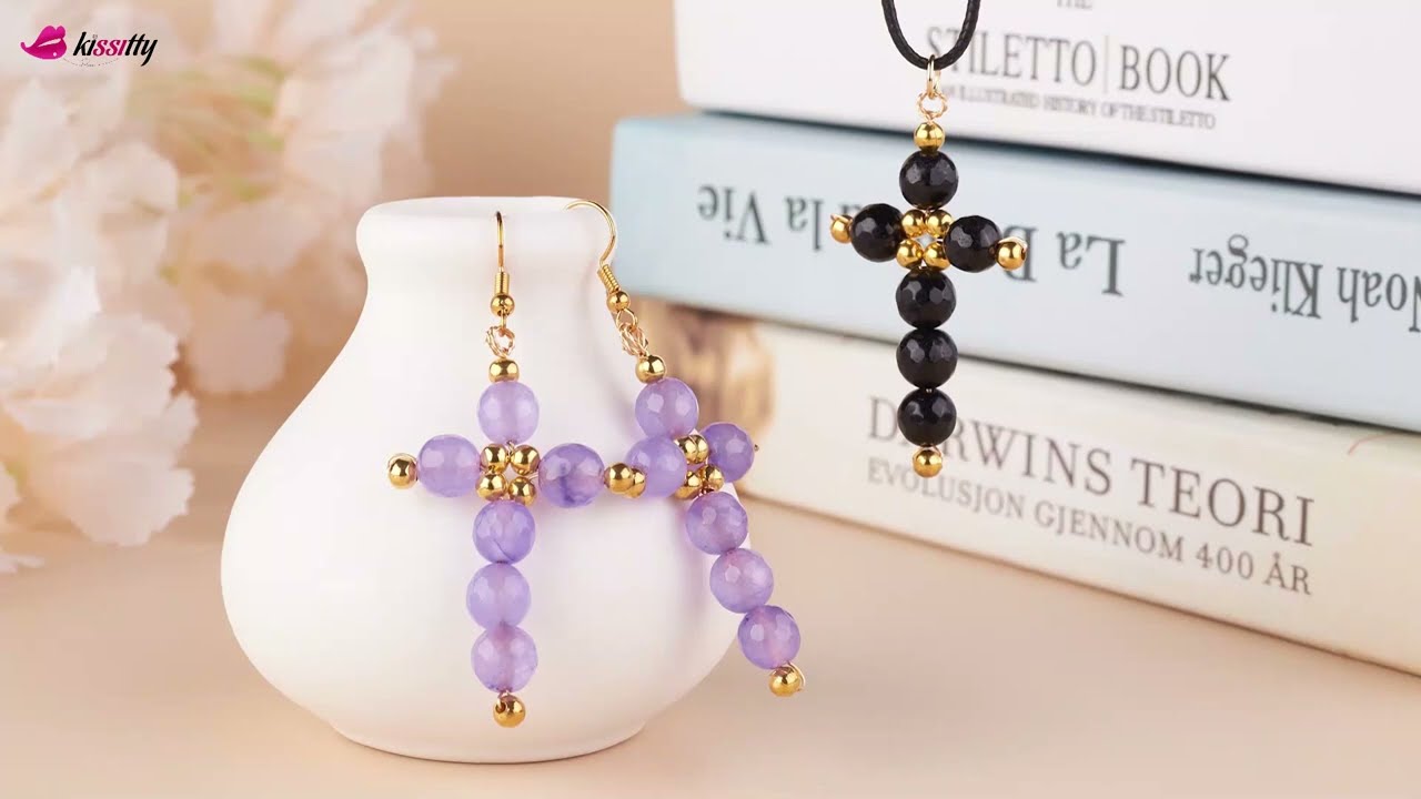 How to Make Beaded Cross Earrings with Natural Jade Beads | Kissitty Jewelry