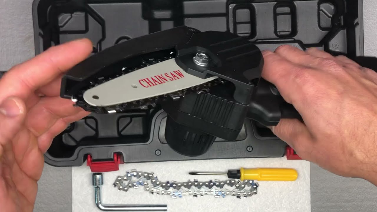 Tightening and Changing the Chain:  EDJO Portable 4 Inch Handheld 21V Chainsaw