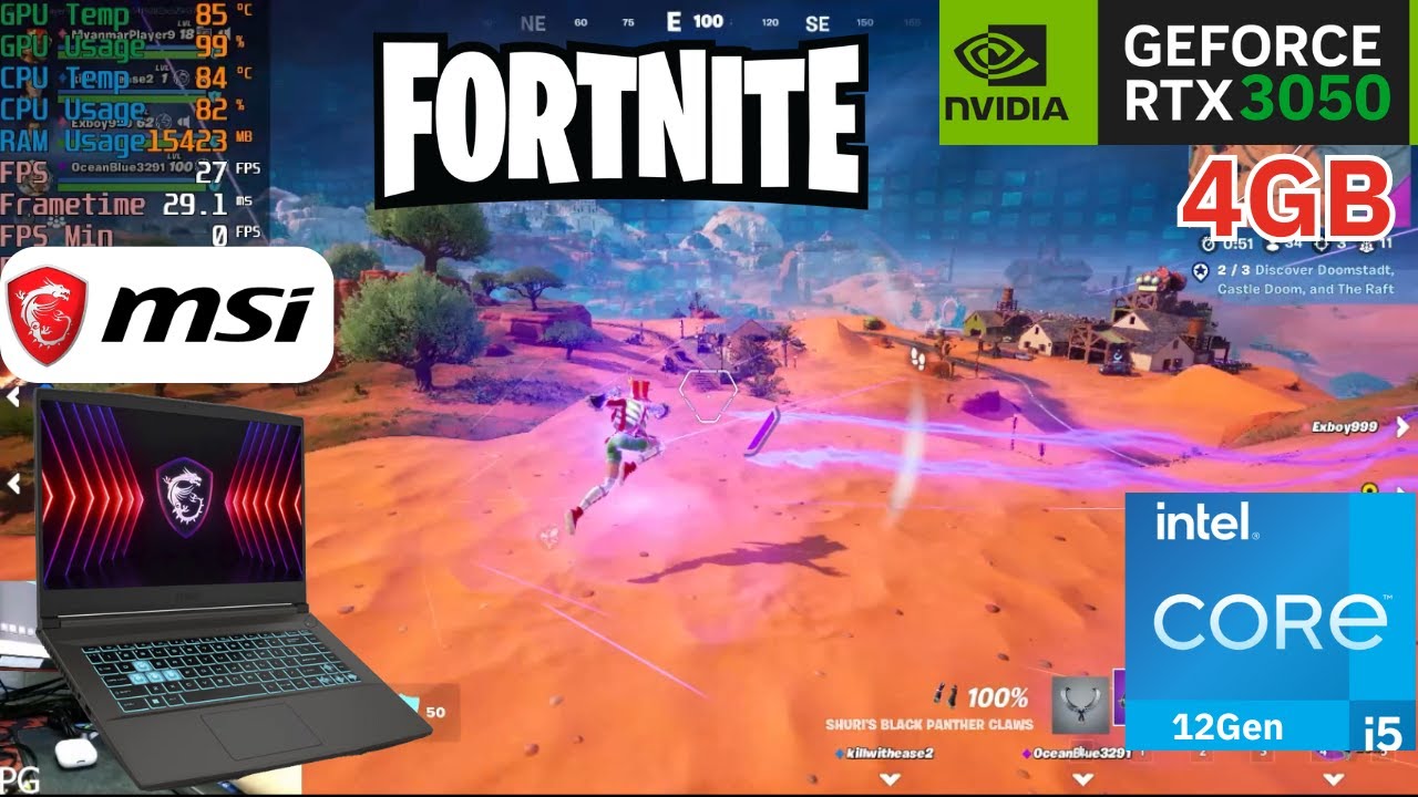 MSI Thin 15 B12UC-1426TH Intel Core i5 12Gen RTX 3050 4GB 144Hz  Fortnite How many FPS?