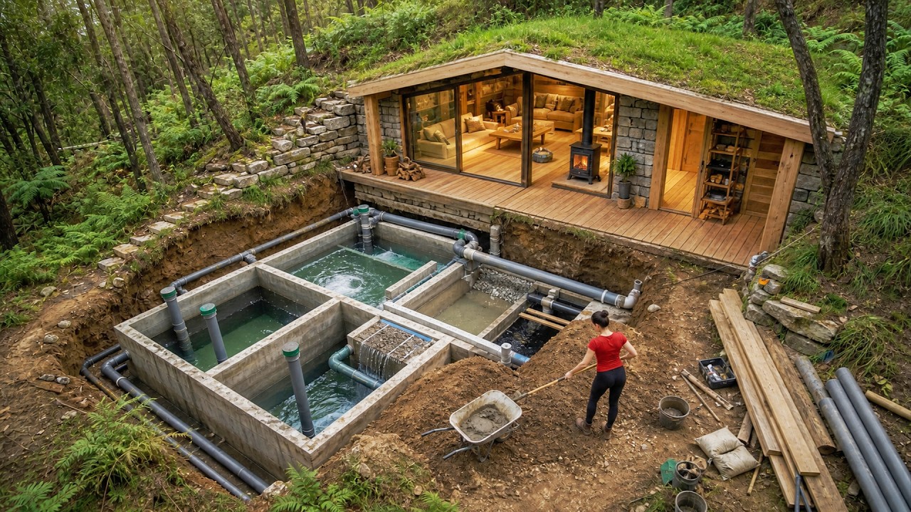 TIMELAPSE &ndash; Woman Works Like a Real Man: Amazing Septic Tank Construction Alone