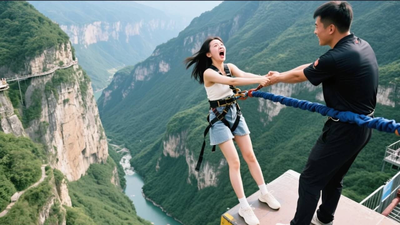 Bungee Jumping With Rope In Beautiful Place:Asmr Bungee Jumping#travel#bungee#funny