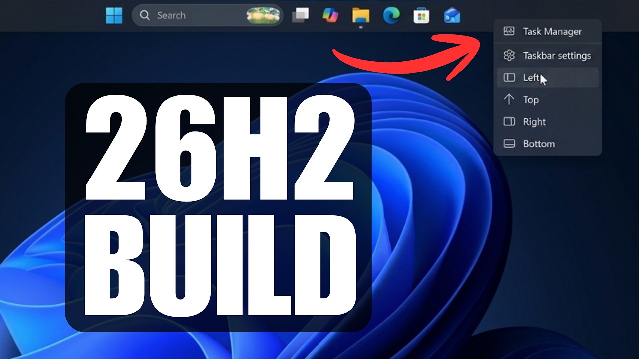 Новая сборка Windows 11 26H2 26300.8289: панель задач вверху, тонировка экрана и диалоговое окно ...