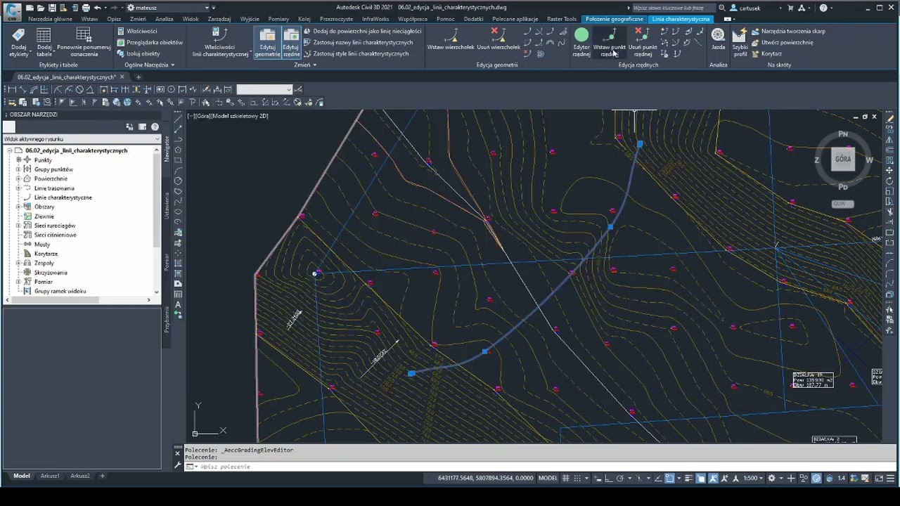 06.02 Kurs AutoCad Civil 3D - Edycja linii charakterystycznych